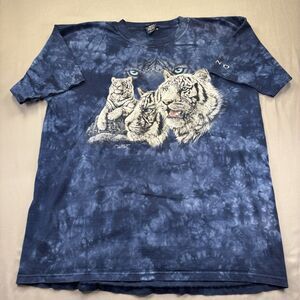 Polar Graphics Find 11 White Tigers Mens XL Blue Tie-Dye Graphic T-Shirt